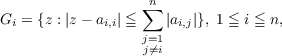 ∑n
Gi = {z : |z − ai,i| ≦ |ai,j|}, 1 ≦ i ≦ n,
j=j1⁄=i