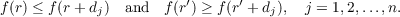 f(r) ≤ f(r + dj) and  f(r′) ≥ f(r′+ dj),  j = 1,2,...,n.
