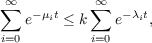 ∞          ∞
∑  e−μit ≤ k∑ e−λit,
i=0        i=0